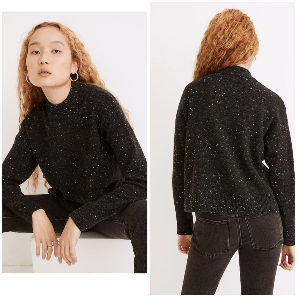 Madewell Gray Donegal Redmond Mockneck Pocket Relaxed Fit Sweater Wool Sz S